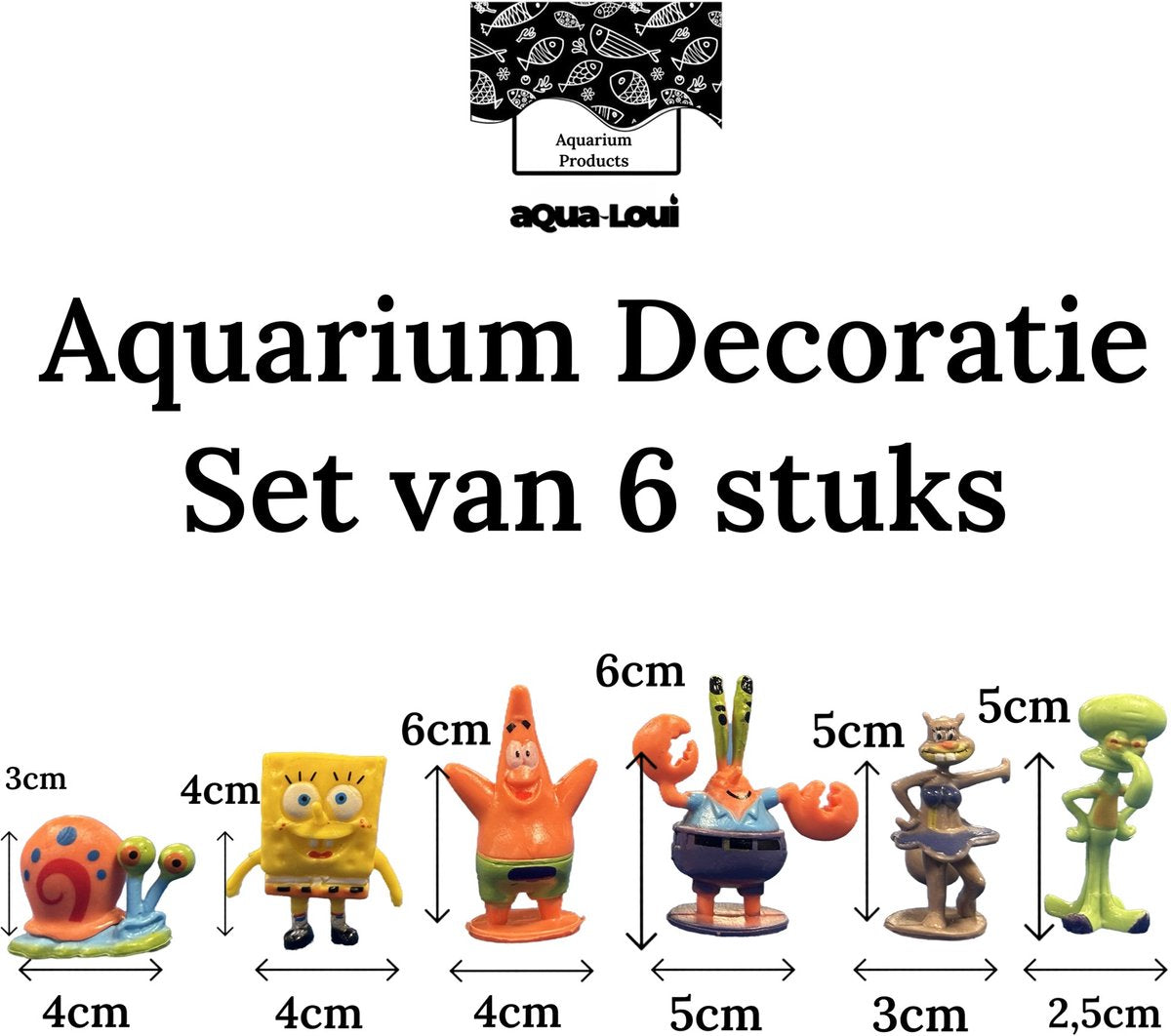 Aqua-Loui® - Aquarium Decoratie - Spongebob Ornamenten - Complete set van 3 huisjes en 6 poppetjes