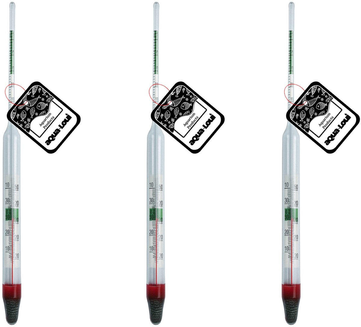 Aqua-Loui®- Zoutmeter & Thermometer - Aquariumthermometer & Zoutdobber - 0-40 Graden - 20 centimeter Lang - 3 stuks
