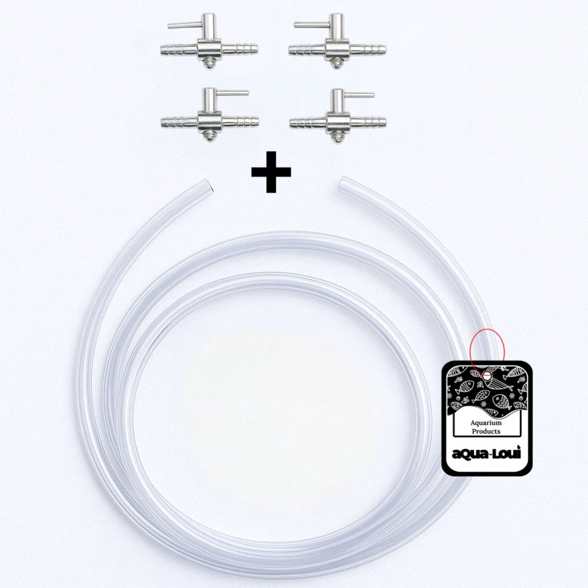 Aqua-Loui® - Luchtslang set - 5 Meter Luchtslang Ø 4/6 mm + 4 RVS metalen kranen - Transparant