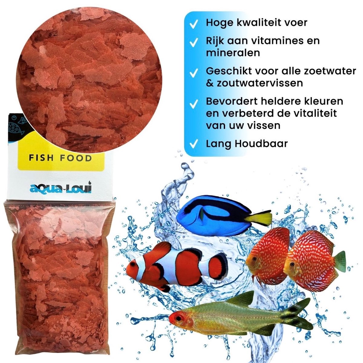 Aqua-Loui® - Tropisch Vissenvoer - Krill - Vlokken (Flakes) - Geschikt Voor Alle Maten Zoetwater & Zoutwater Vissen - 500ml