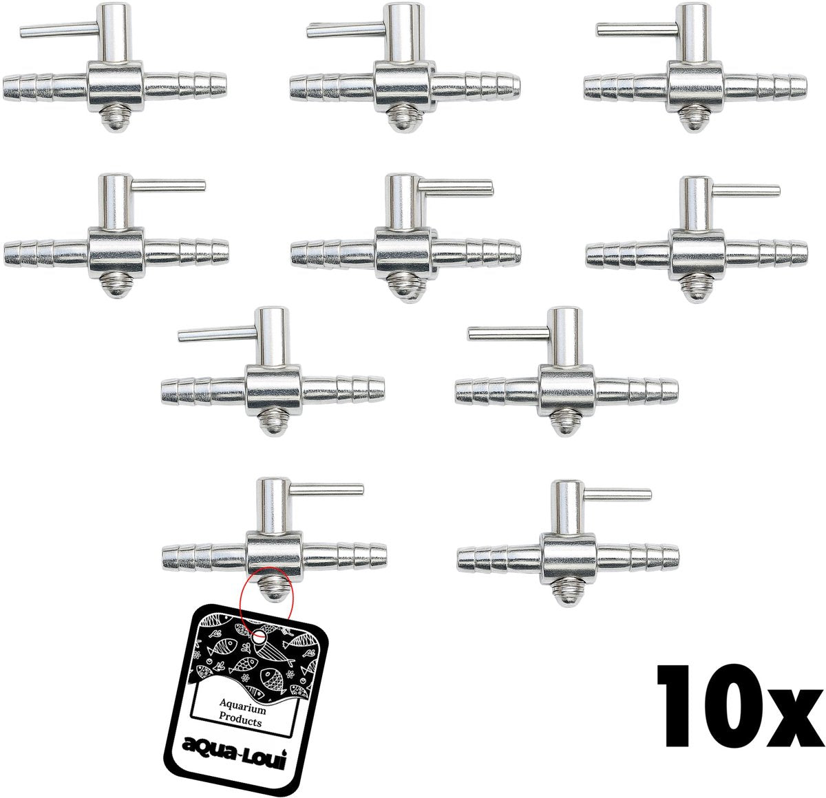 Aqua-Loui® - RVS Kraan - Universele Kraan Geschikt voor Slangmaat Ø 4/6 mm - 10 stuks