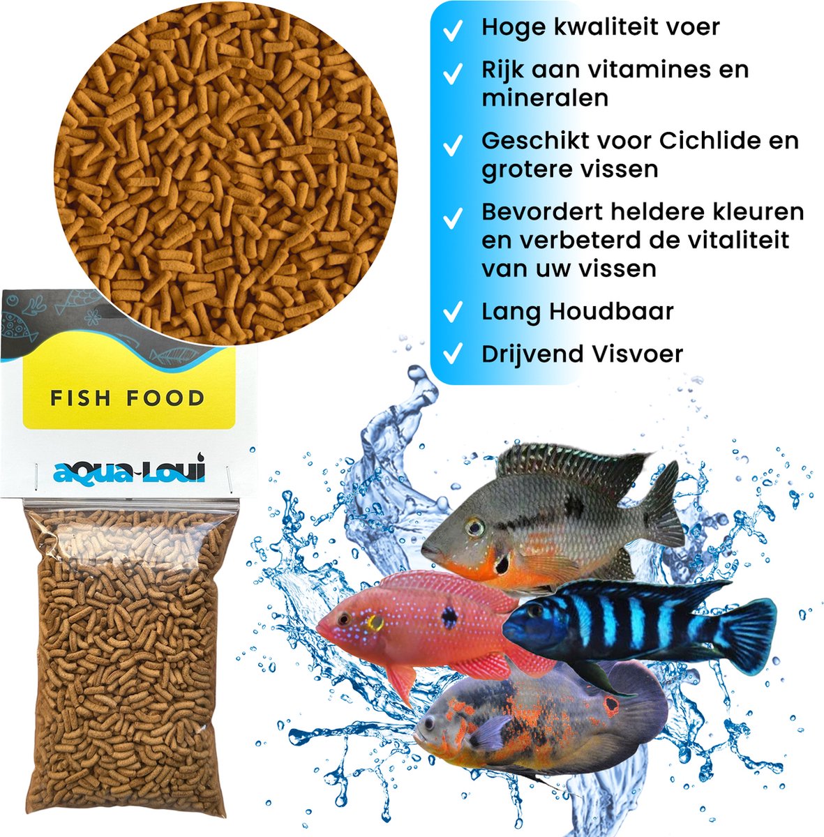 Aqua-Loui® - Tropisch Vissenvoer – Drijvende Sticks - Geschikt Voor Cichilide en Grotere Vissen - 250ml