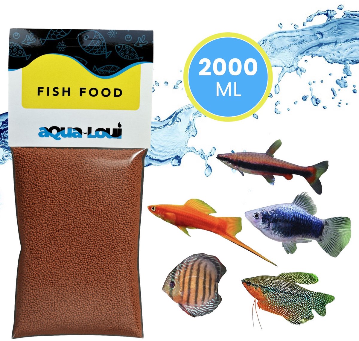 Aqua-Loui® - Tropisch Vissenvoer – Granulaat (Granules) – Langzaam Zinkend – Geschikt Voor Middelgrote Vissen - 2.000ml/2Liter