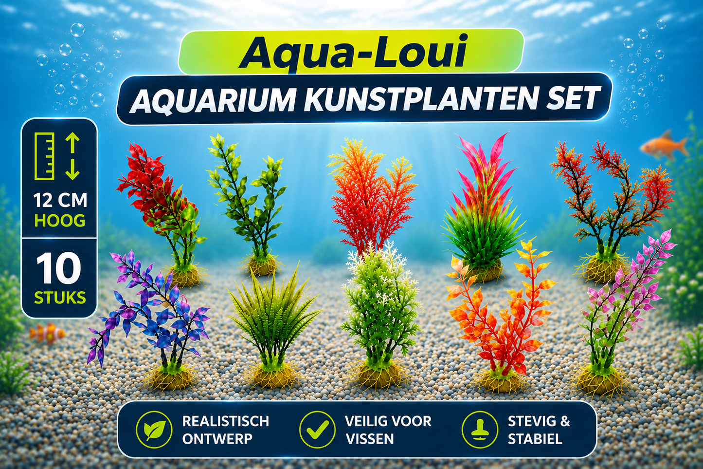 Aquarium Kunstplanten - Set van 10 - 12 cm - Kunst Aquarium Planten - Aquarium Decoratie - Voor Zoet- & Zoutwater - Aqua-Loui®