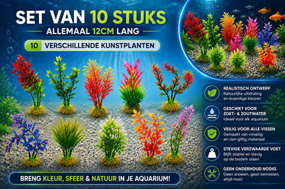 Aquarium Kunstplanten - Set van 10 - 12 cm - Kunst Aquarium Planten - Aquarium Decoratie - Voor Zoet- & Zoutwater - Aqua-Loui®