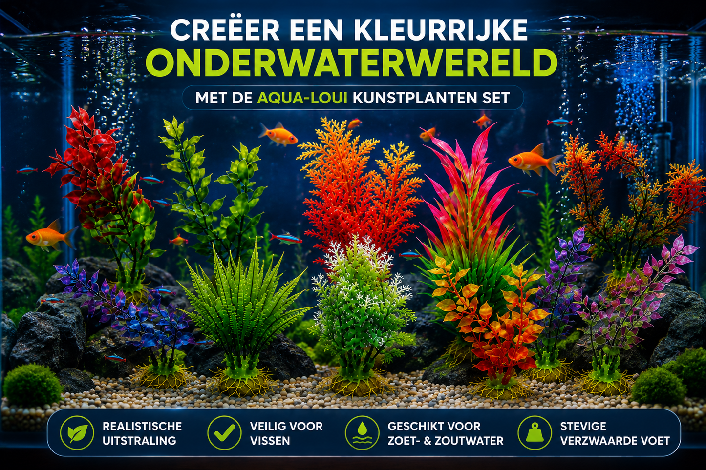 Aquarium Kunstplanten - Set van 10 - 12 cm - Kunst Aquarium Planten - Aquarium Decoratie - Voor Zoet- & Zoutwater - Aqua-Loui®