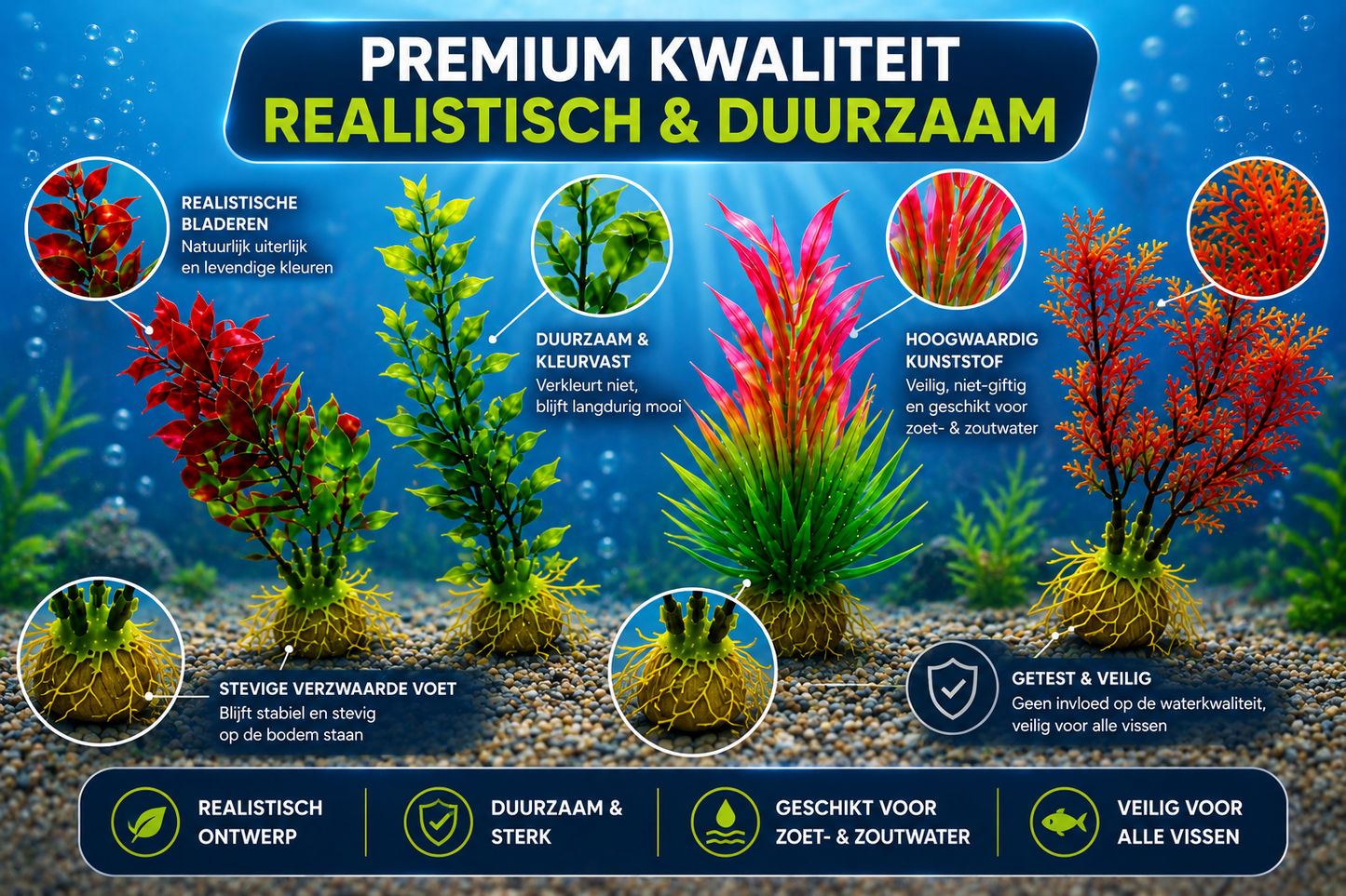 Aquarium Kunstplanten - Set van 10 - 12 cm - Kunst Aquarium Planten - Aquarium Decoratie - Voor Zoet- & Zoutwater - Aqua-Loui®