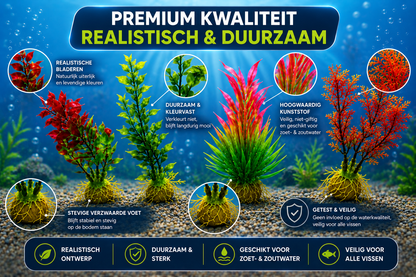 Aquarium Kunstplanten - Set van 10 - 12 cm - Kunst Aquarium Planten - Aquarium Decoratie - Voor Zoet- & Zoutwater - Aqua-Loui®