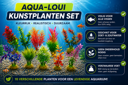 Aquarium Kunstplanten - Set van 10 - 12 cm - Kunst Aquarium Planten - Aquarium Decoratie - Voor Zoet- & Zoutwater - Aqua-Loui®
