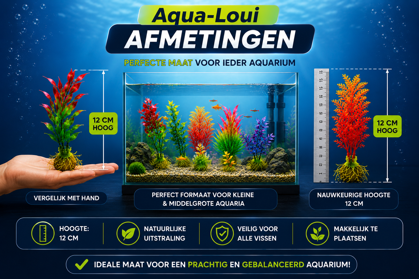 Aquarium Kunstplanten - Set van 10 - 12 cm - Kunst Aquarium Planten - Aquarium Decoratie - Voor Zoet- & Zoutwater - Aqua-Loui®