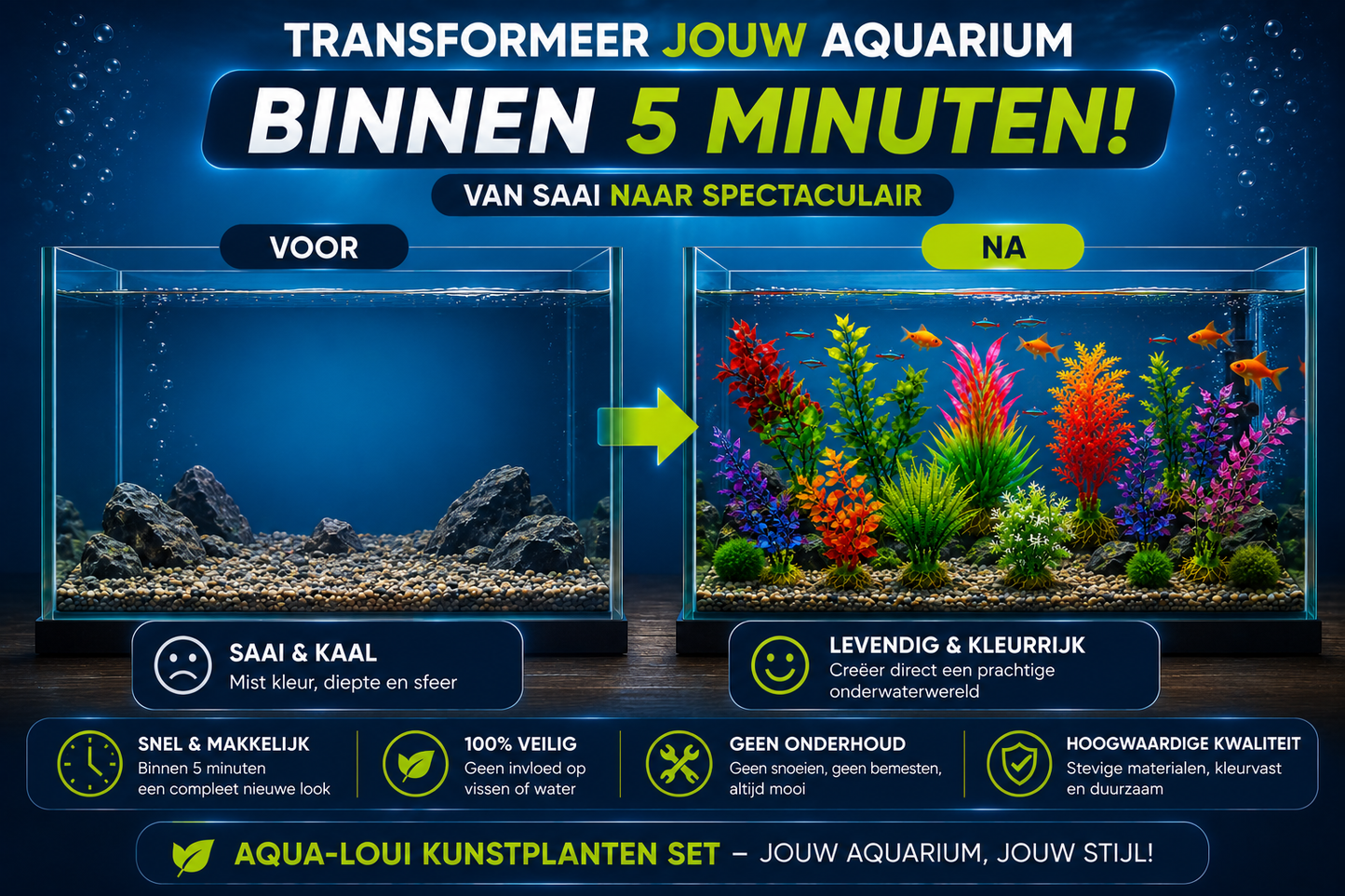 Aquarium Kunstplanten - Set van 10 - 12 cm - Kunst Aquarium Planten - Aquarium Decoratie - Voor Zoet- & Zoutwater - Aqua-Loui®