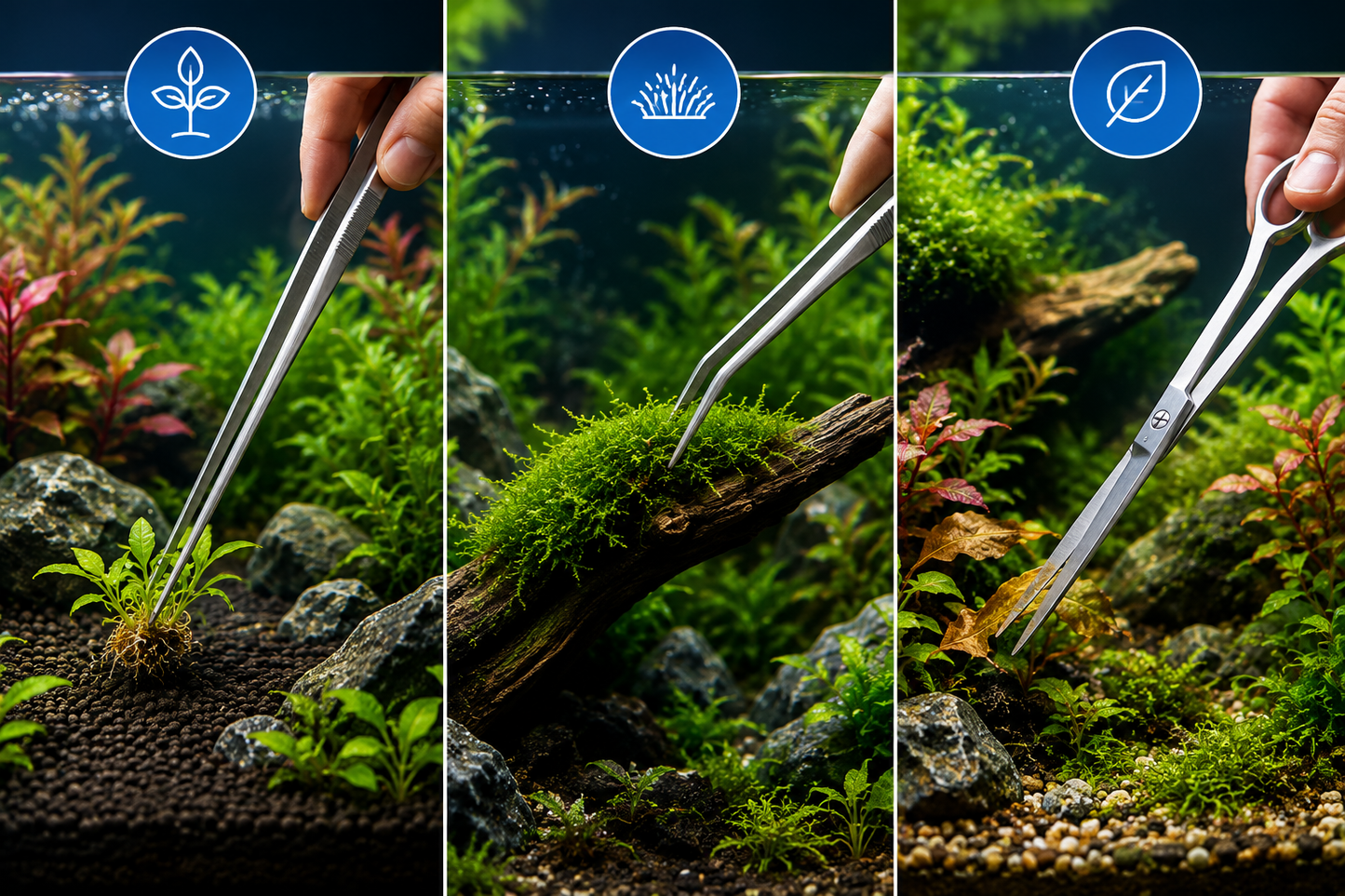 Aqua-Loui® - Aquarium Gereedschapset – 3-delig RVS – 2 Pincetten & Schaar – Voor Aquascaping en Plantenverzorging