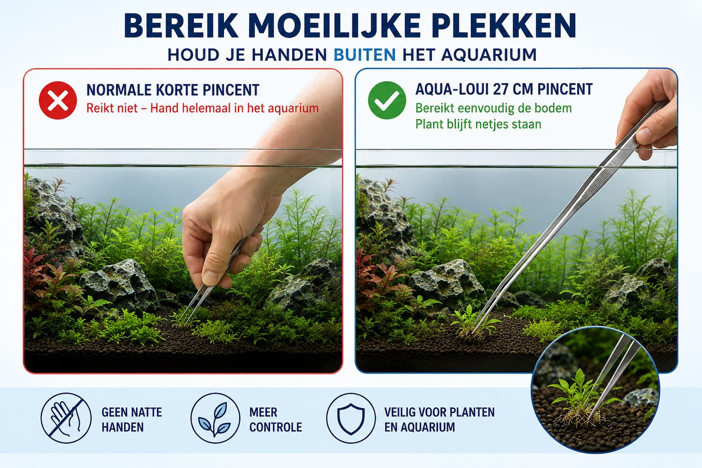 Aqua-Loui® - Aquarium Gereedschapset – 3-delig RVS – 2 Pincetten & Schaar – Voor Aquascaping en Plantenverzorging