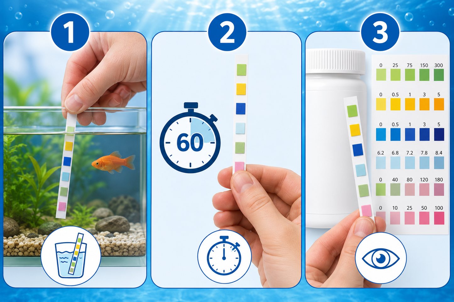Aqua-Loui® - Water Teststrips - 100 Stuks - Test Strips Water - Water Test Strips Aquarium - Voor Aquarium & Zwembad - pH, GH, KH, Nitriet, Nitraat & Chloor - Complete Waterkwaliteitstest