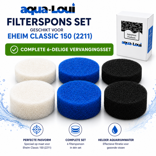 Aqua-Loui® - Filterspons Set Geschikt voor Eheim Classic 150 (2211) - Complete Vervangingsset - 2x Wit, 2x Blauw en 2x Zwart Koolstof Filterspons