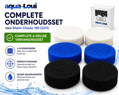 Aqua-Loui® - Filterspons Set Geschikt voor Eheim Classic 150 (2211) - Complete Vervangingsset - 2x Wit, 2x Blauw en 2x Zwart Koolstof Filterspons