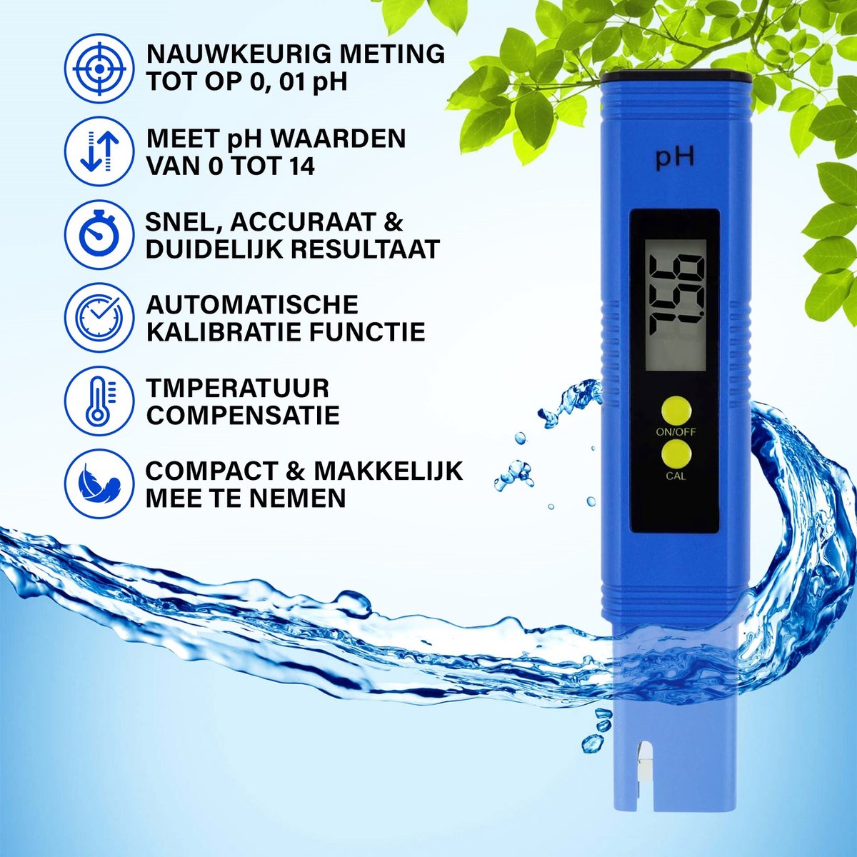 Aqua-Loui® - Digitale PH meter inclusief kalibratie & batterijen - Watertester - Geschikt voor: Zwembad/Aquarium/Grond voor planten