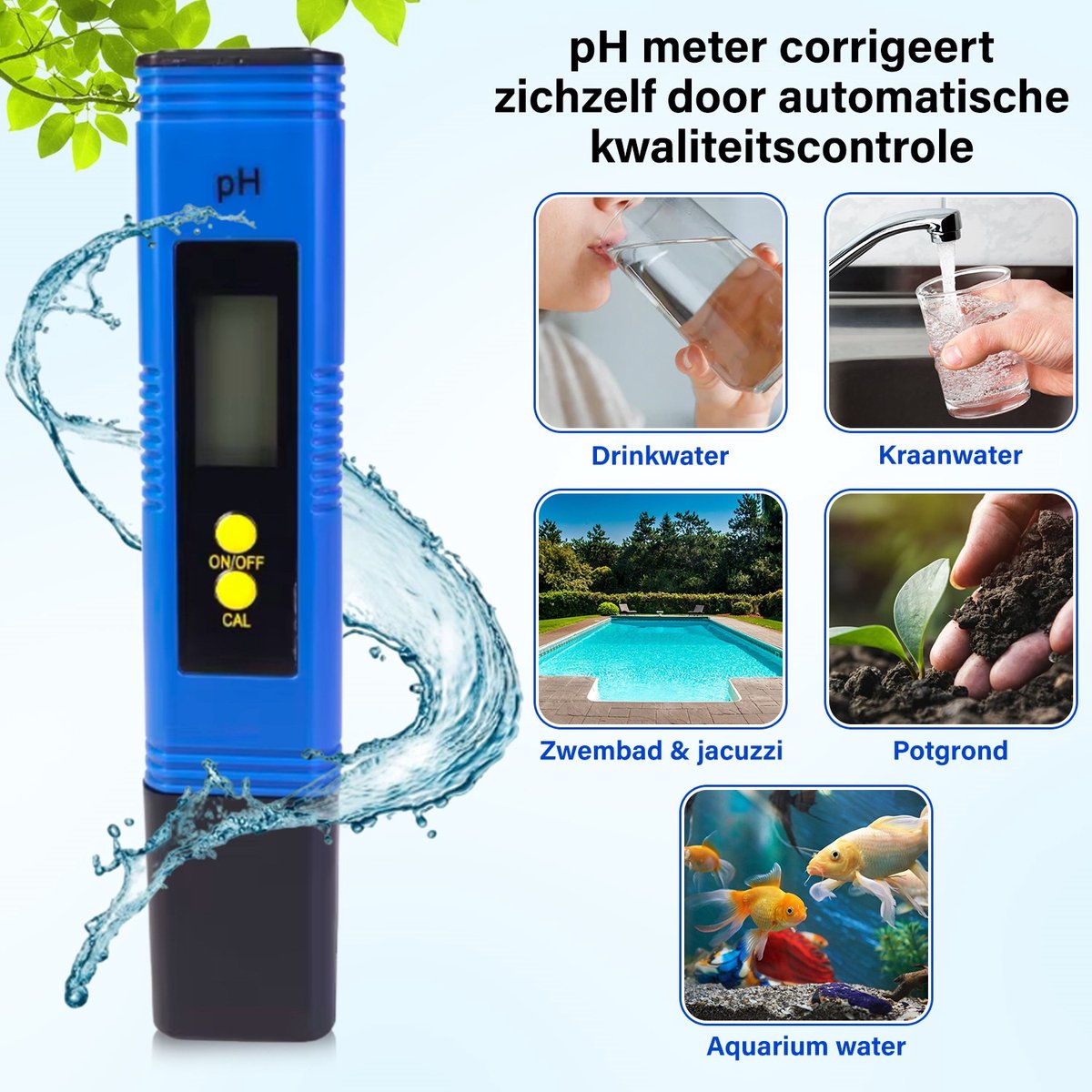 Aqua-Loui® - Digitale PH meter inclusief kalibratie & batterijen - Watertester - Geschikt voor: Zwembad/Aquarium/Grond voor planten