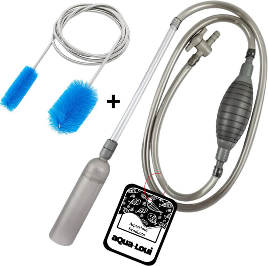 Aqua-Loui® - Aquarium Stofzuiger 260 cm - Bodemreiniger met Afsluitventiel - Easy Start Knijpbal - Handmatige Zuigslang - Stevige Buizen - Filterscherm - Inclusief Slangenborstel - Premium Kwaliteit