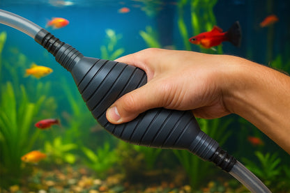Aqua-Loui® - Aquarium Stofzuiger 260 cm - Bodemreiniger met Afsluitventiel - Easy Start Knijpbal - Handmatige Zuigslang - Stevige Buizen - Filterscherm - Inclusief Slangenborstel - Premium Kwaliteit