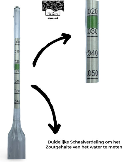 Aqua-Loui®- Zoutmeter & Thermometer - Aquariumthermometer & Zoutdobber - 0-40 Graden - 20 centimeter Lang