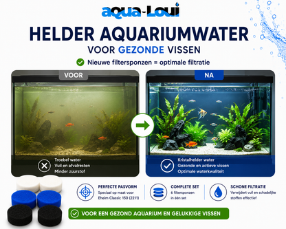 Aqua-Loui® - Filterspons Set Geschikt voor Eheim Classic 150 (2211) - Complete Vervangingsset - 2x Wit, 2x Blauw en 2x Zwart Koolstof Filterspons