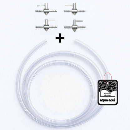 Aqua-Loui® - Luchtslang set - 5 Meter Luchtslang Ø 4/6 mm + 4 RVS metalen kranen - Transparant