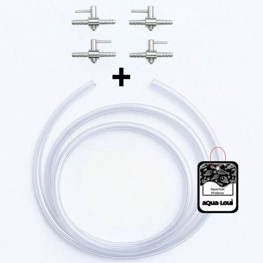 Aqua-Loui® - Luchtslang set - 5 Meter Luchtslang Ø 4/6 mm + 4 RVS metalen kranen - Transparant