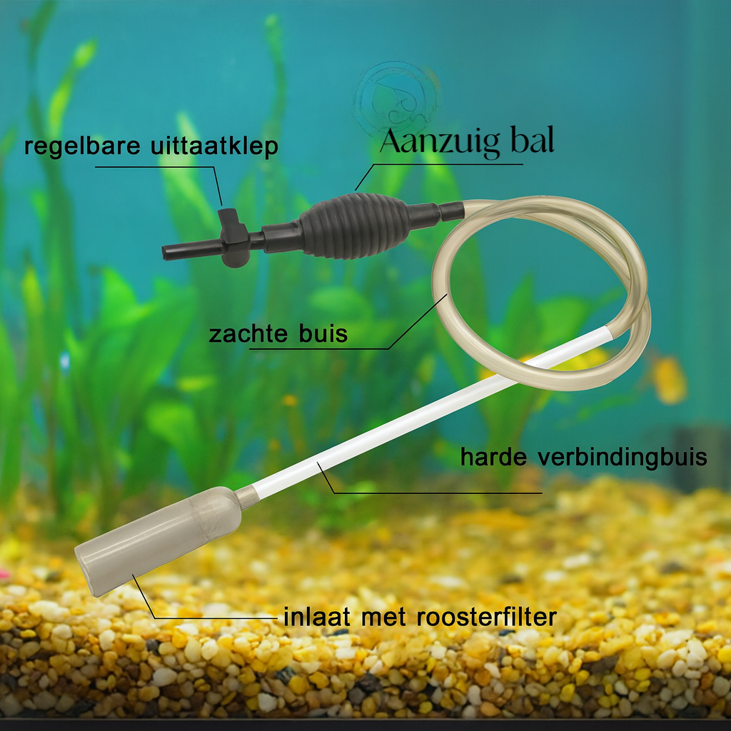 Aqua-Loui® - Aquarium Stofzuiger 260 cm - Bodemreiniger met Afsluitventiel - Easy Start Knijpbal - Handmatige Zuigslang - Stevige Buizen - Filterscherm - Inclusief Slangenborstel - Premium Kwaliteit