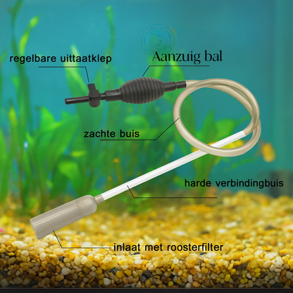 Aqua-Loui® - Aquarium Stofzuiger 260 cm - Bodemreiniger met Afsluitventiel - Easy Start Knijpbal - Handmatige Zuigslang - Stevige Buizen - Filterscherm - Inclusief Slangenborstel - Premium Kwaliteit