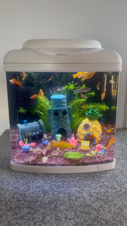 Aqua-Loui® - Aquarium Decoratie - Spongebob Ornamenten - Complete set van 3 huisjes en 6 poppetjes
